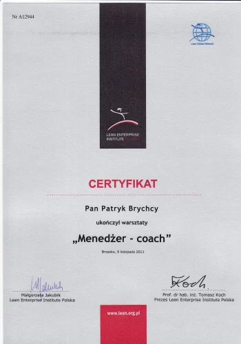 Certyfikat Menadźer - Coach